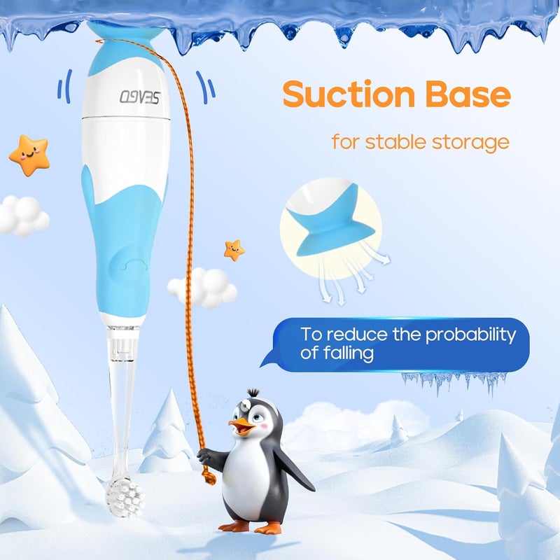 Seago فرشاة أسنان كهربائية للأطفال بعمر 0-3 سنوات، فرشاة أسنان للأطفال مع مؤقت ذكي وقاعدة شفط، 4 رؤوس فرشاة بديلة SG-513 (أزرق-سي) - Image 2